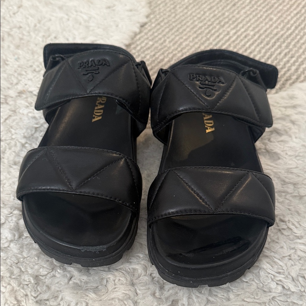 Prada Black Quilted Double-Strap Slide Sandals